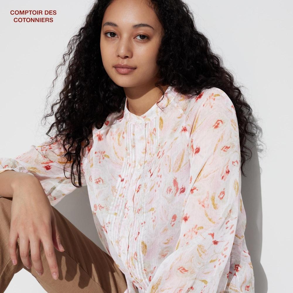 

UNIQLO JAPAN Прозрачная рубашка с принтом и длинным рукавом Contour Decotonnier