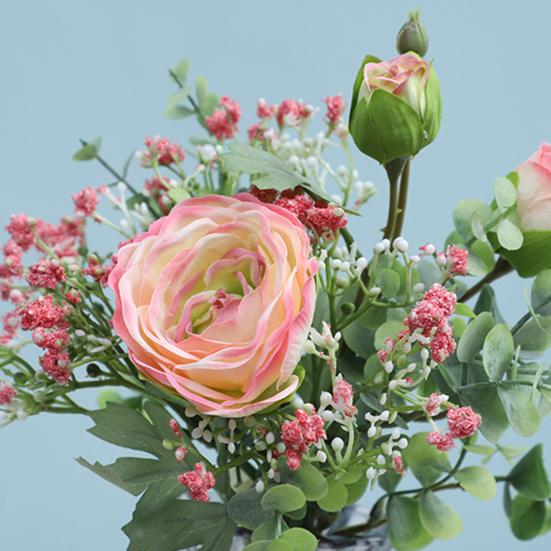 Gemischte Sträuße Künstlicher Blumenstrauß Kunstblumen Schleierkraut Rosenblüten mit Stielen Realistischer Schleierkrautstrauß für Hochzeitsmittelstück Brautparty