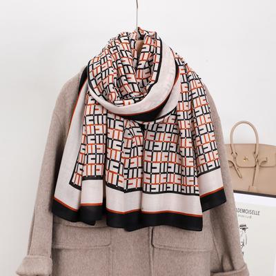 Summer and Autumn New Scarf Imitation Cotton and Linen Monogrammed Silk Scarf Hand Women's Trend Versatile Outdoor Sun Shawl Silk Scarf