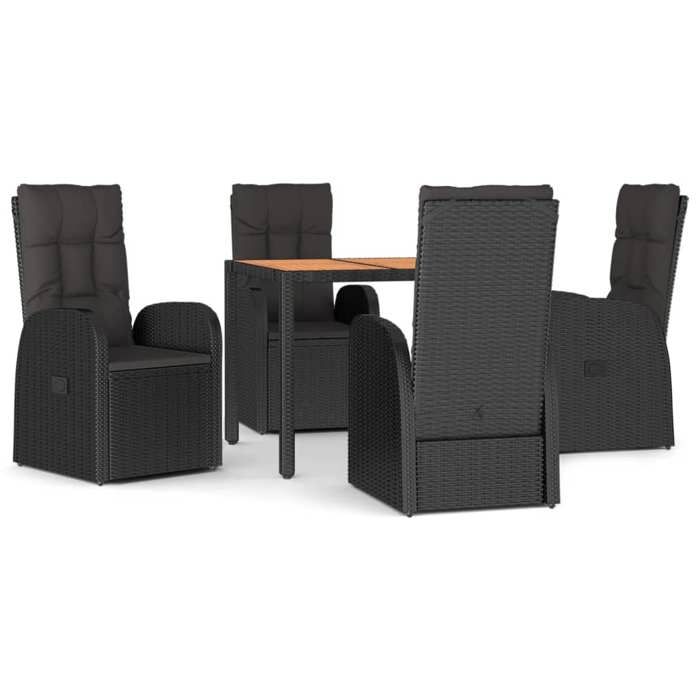VidaXL Garden Dining Set Cushions 5pcs Black Wicker, Dining Set, Dining Set 3157598