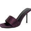 Fashion Temperament Woman Shoes 2026 Autumn New Square Toe Womens Heels Simple Women's Rhinestone Sandals Comfort Women Slippers