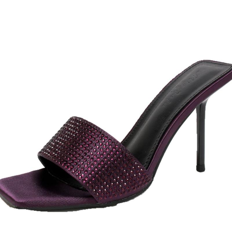 Fashion Temperament Woman Shoes 2026 Autumn New Square Toe Womens Heels Simple Women's Rhinestone Sandals Comfort Women Slippers