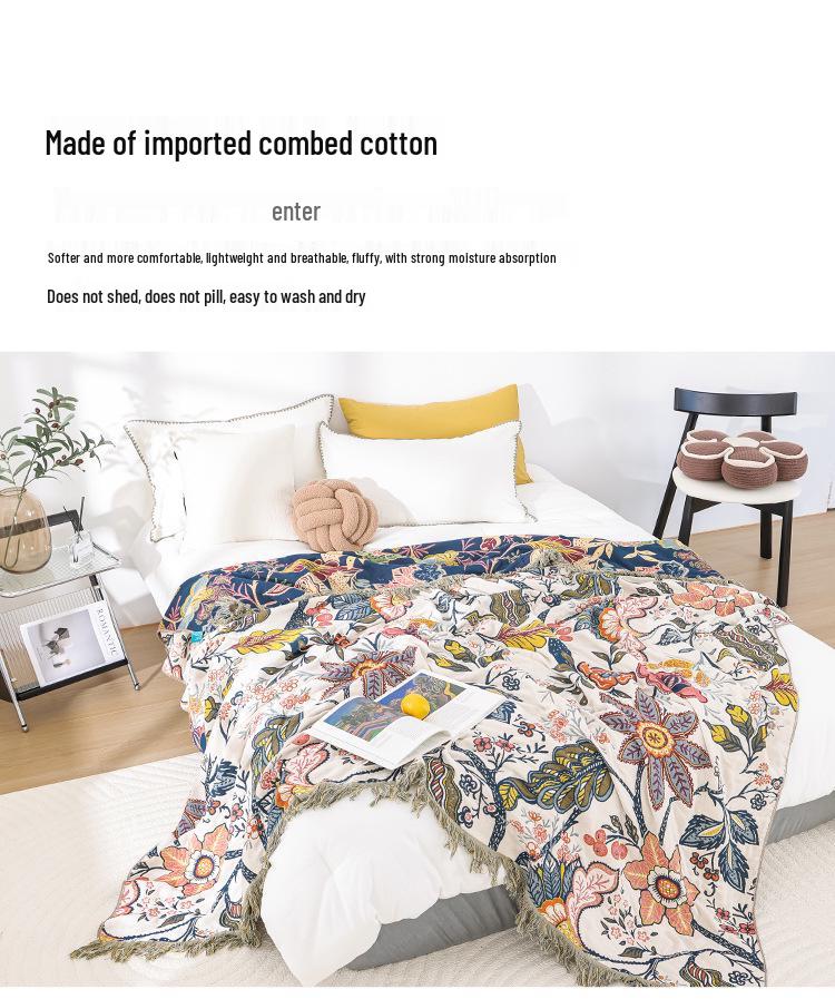 All-Season Pure Cotton Gauze Tassel Blanket for Couples