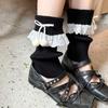 Lace Trim Pom-Pom Fold-Over Ballet Style Women's Leg Warmers - Japanese Scrunch Socks for Autumn/Winter