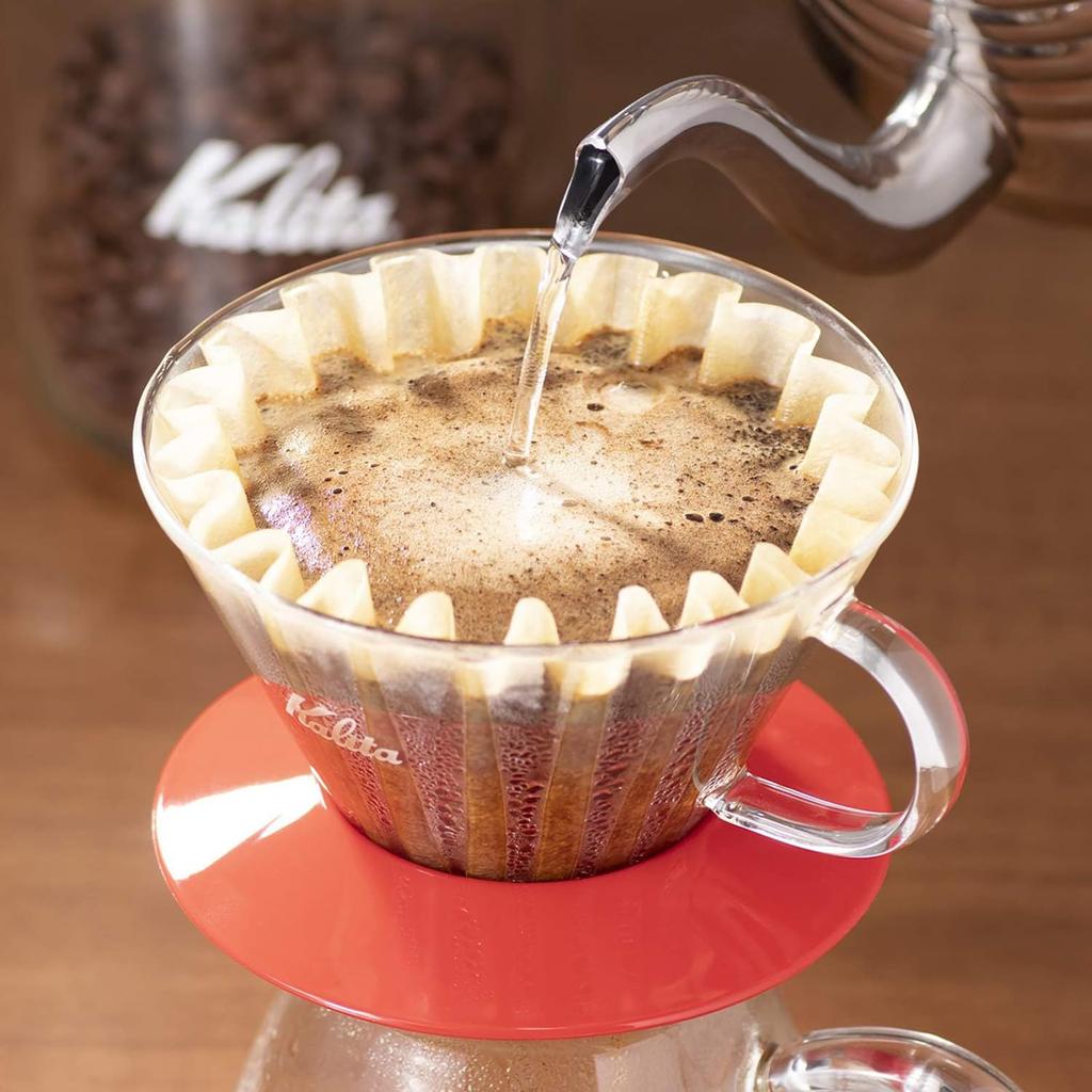 Kalita Enjoy the Brewing Process Coffee Dripper Wave Series For 2 To 4 People Glass Dripper Made of Heat-Resistant Glass Red WDG-185 Drip Equipment