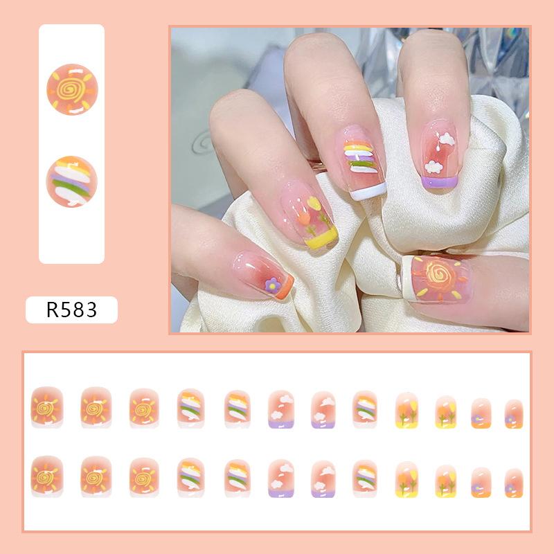 24Pcs Cute  False Nails Patch Artificial Press On Wearing False Nails Detachable Fake Fingernails Full Cover Nail Tips