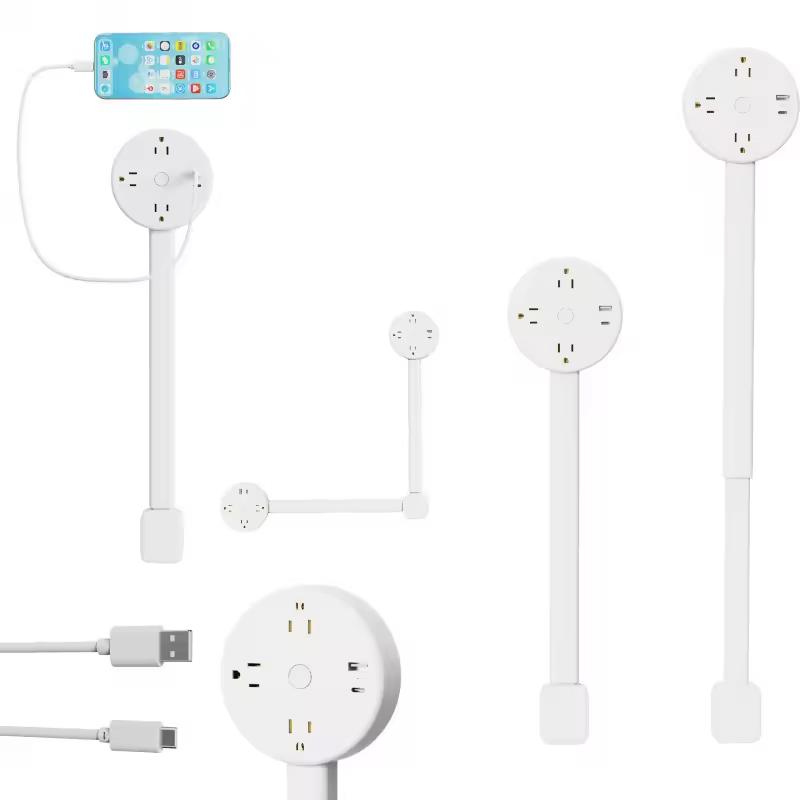 Retractable Socket Rotates Electrical Outlet Extender Charging Extension Power Socket Strip Adjustable Length for Nightstands