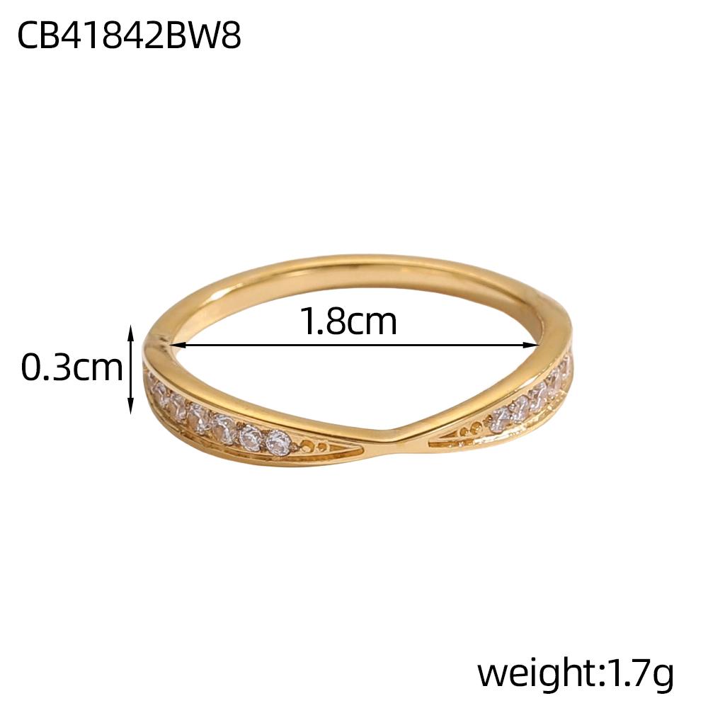 CARLIDANA Unisex High-End Stainless Steel Zircon Ring Crossover Shape Fashionable Light Luxury Exquisite Ins Index Finger Ring