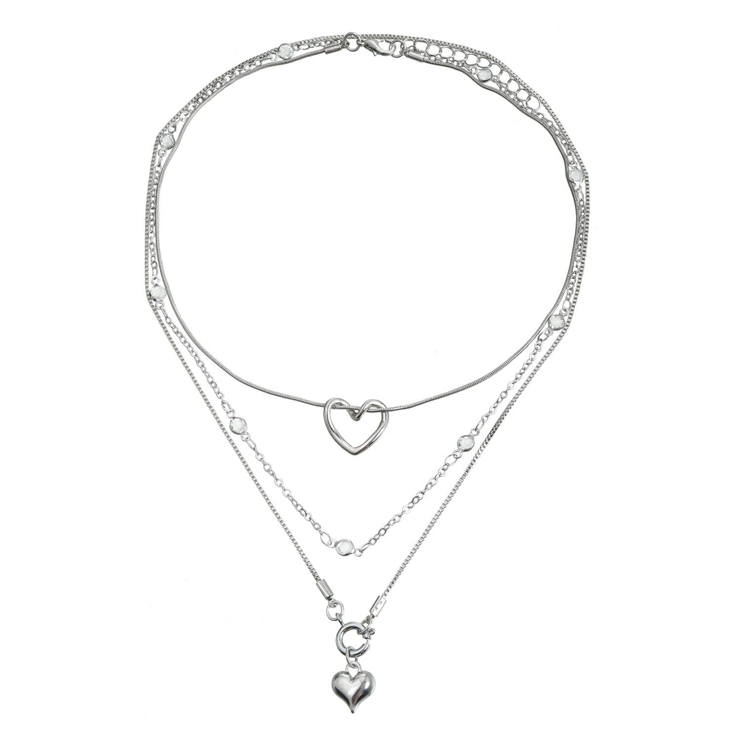 

INS light luxury sexy style smart love pendant double silver chain simple fashion necklace