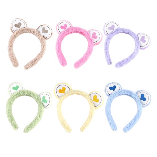 Hair Hoop Toothed Anti-Slip Plush Headband with Bear Ears Decor Fluffy Elastic Face Washing Makeup Hairband