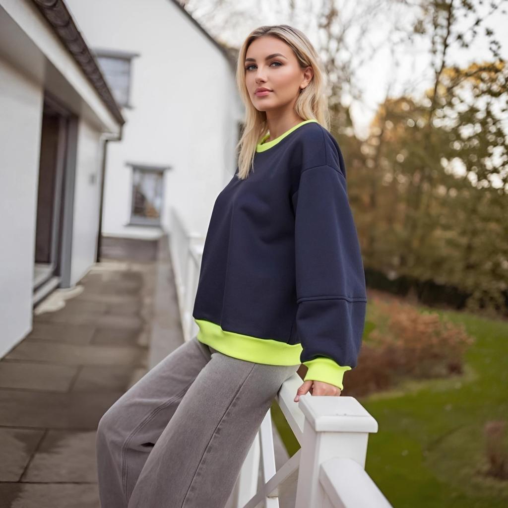 Europäische und amerikanische Herbst-Neuheit Damenbekleidung Langarm Rundhalsausschnitt Lässig Neue Kontrastfarben Grenzüberschreitend Einfach Sportlicher Stil Damen-Sweatshirt