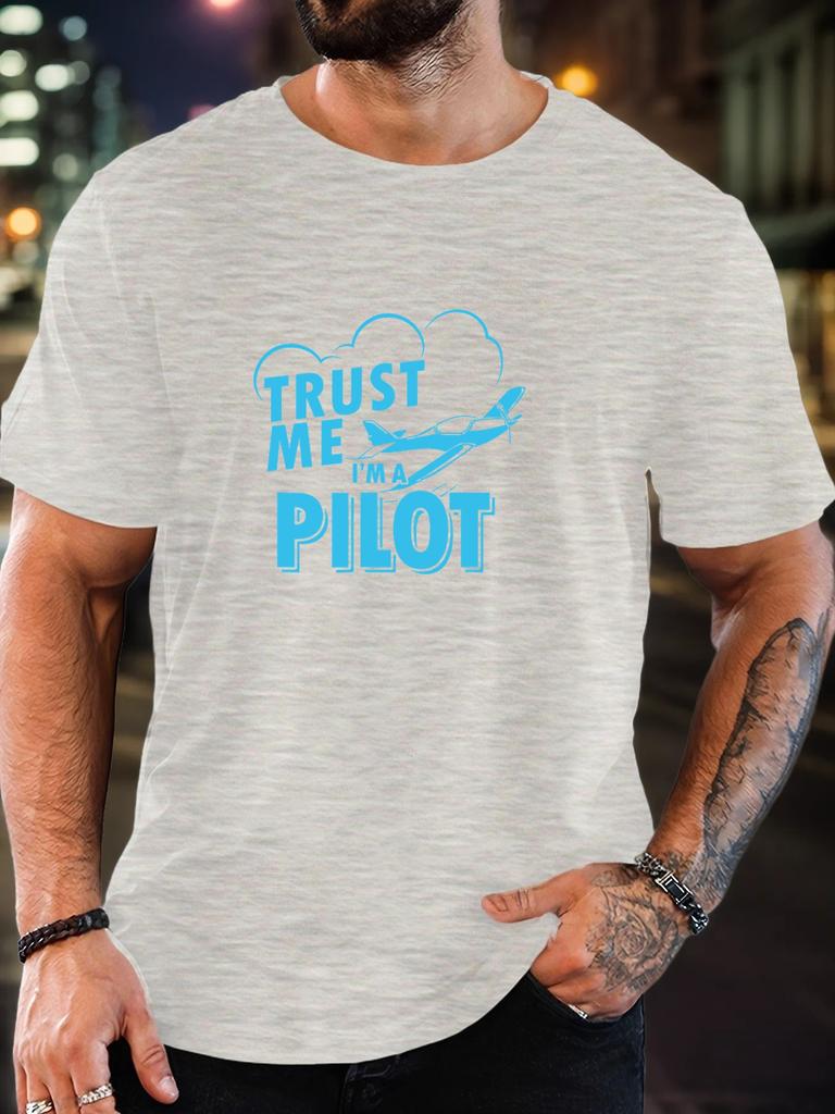T-Shirt Print 100% Cotton Pilot Slogan Pattern Summer Round Neck Breathable Men's Short Sleeves Loose Cotton Tee Daily Top