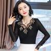 Elegant Lace Long Sleeve Top Women Spring Autumn Slim Fit Sheer Mesh Blouse Fashion Inner Wear