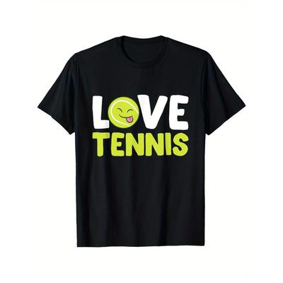 "100% Cotton Men's T-Shirt 'Love Tennis' - Relaxed Fit, Smiling Tennis Ball Graphic, Short Sleeve, Great Gift for Tennis Fans"