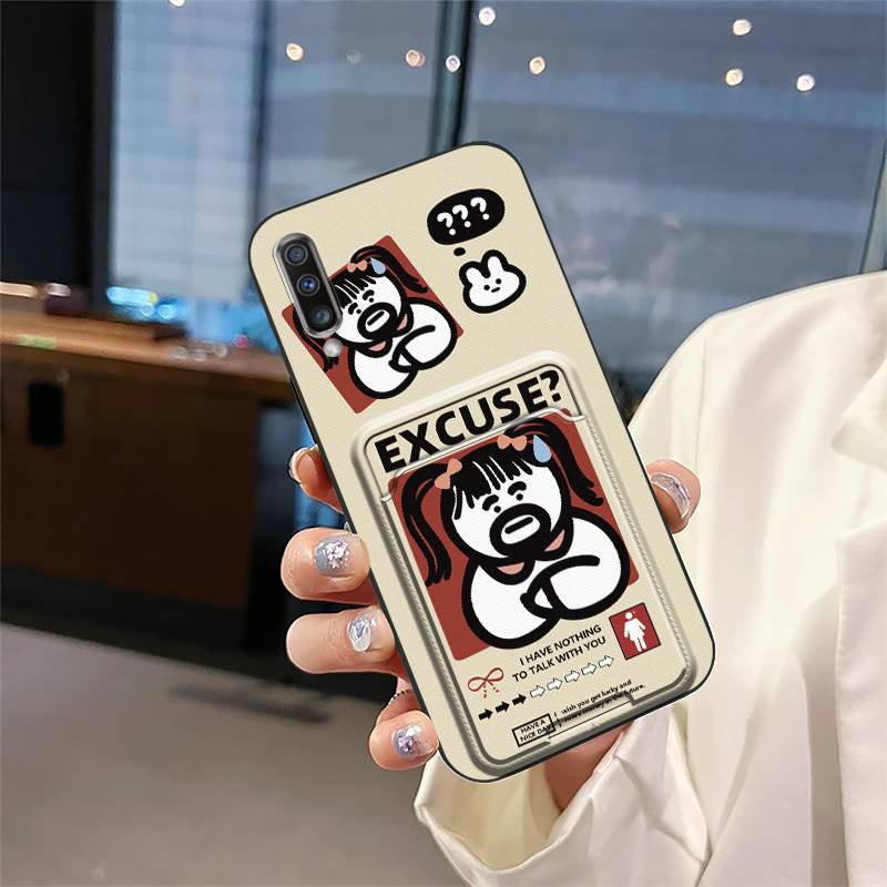 Cover Cute Phone Case For Samsung Galaxy A70 Silicone Cartoon Card slot Card sleeve Graffiti Dirt-resistant Durable TPU