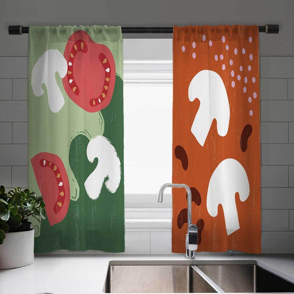 Vegetable Fruit Print Curtain Set Elegant 2Pcs Cafe Curtains Charming European Design Vintage Style Window Decor For Kitchen