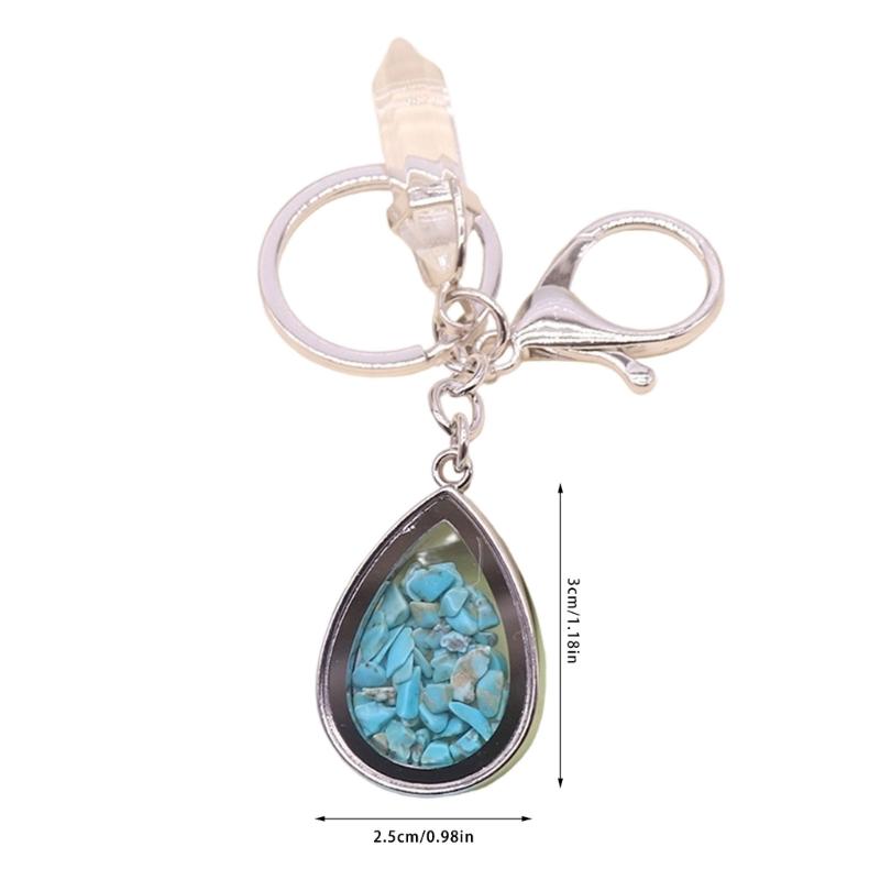 Natural Stone Crystals Teardrop Shape Photo Locket Keychain Featuring Diamonds Cut Designs for Sentimental Gifts