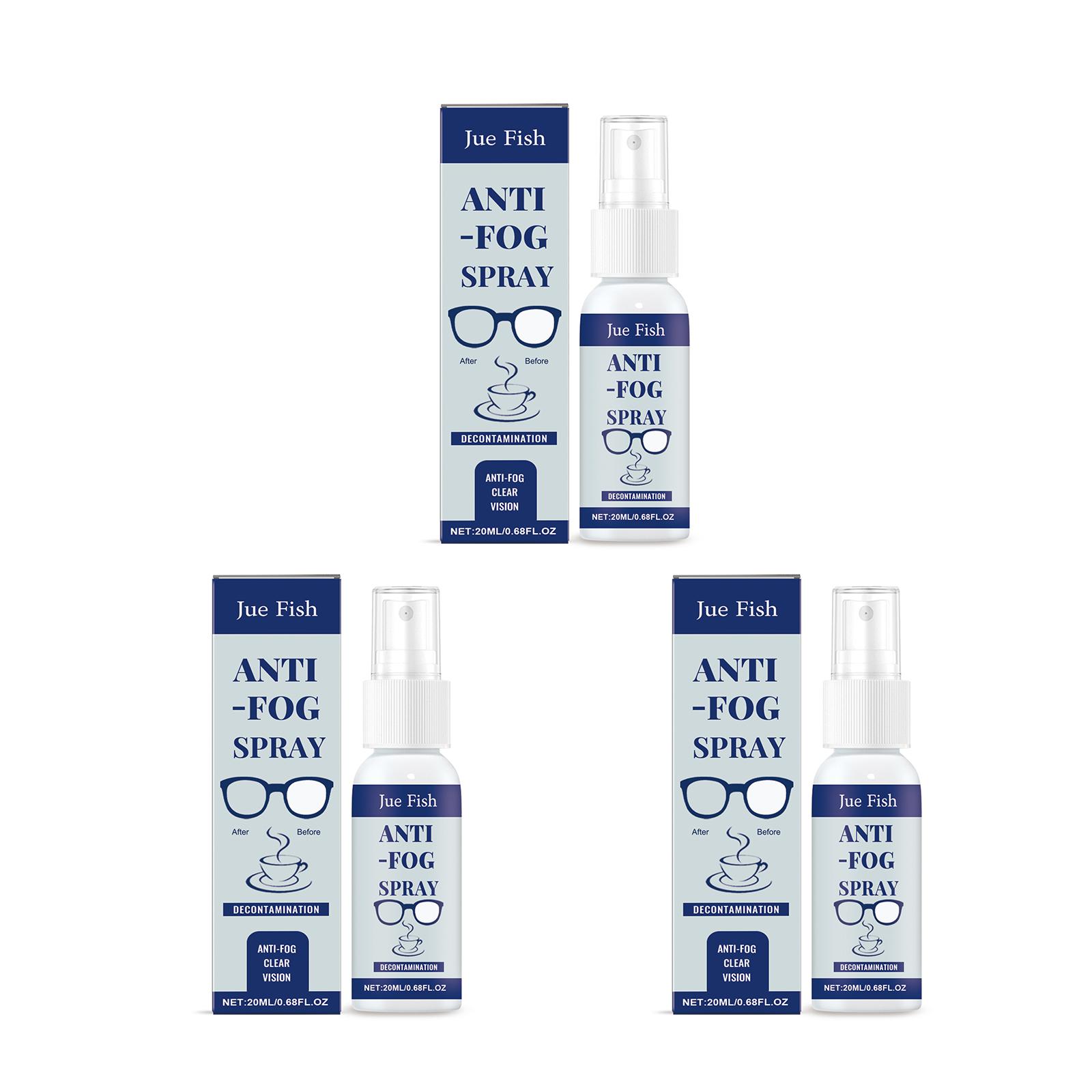 Universal Anti Fog Spray For Glasses Swim Goggles Long-Lasting Anti-Fog Protection Non-Scratching Eyeglass Lens Cleaner Spray 20ml x3 boxed