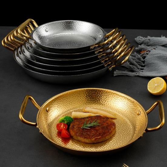 Fritéza Hrnec Tepané Nerezové Oceli Pánev na Paellu Dvojitá Rukojeť Mořské Plody Smažené Kuře Talíř Nepřilnavý Korejský Plochý Kuchyňský Nádobí