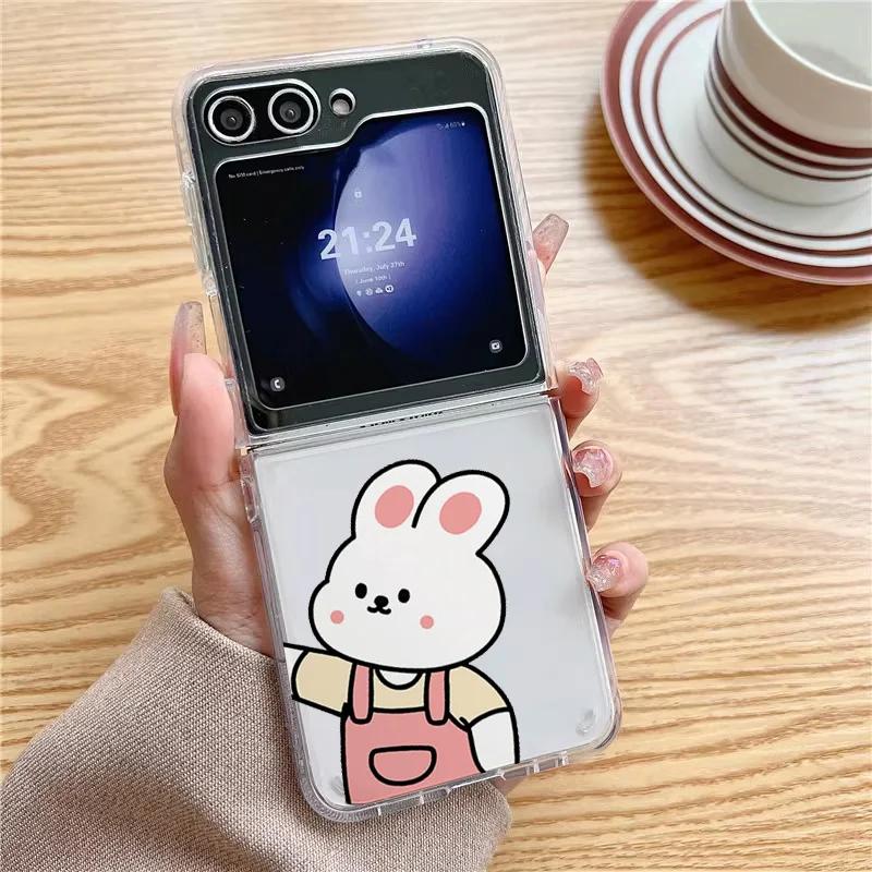 

Cute Bear Bunny Couple Paired Phone Case for Samsung Galaxy ZFlip 5 ZFlip6 Transaprent Clear Cover for Samsung ZFlip7 4 3 Fundas Galaxy ZFlip 3