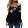 Women's Fashion Casual Christmas Tree Print V-Neck Decorative Button Long Sleeve T-Shirt Top