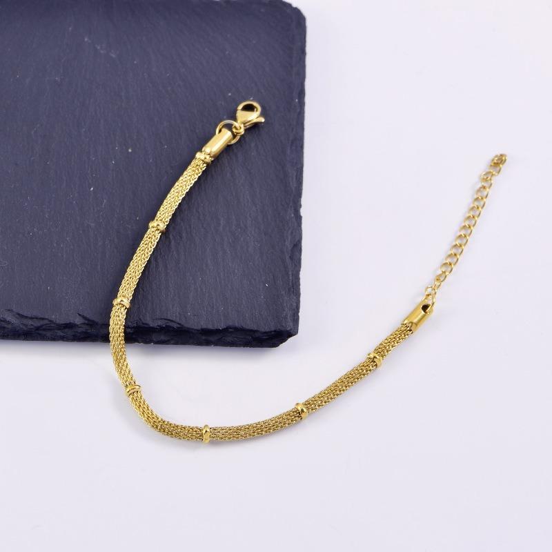 1PCS stylish and simple gold mesh cylindrical chain bracelet plain ring versatile chain does not fade titanium steel jewelry