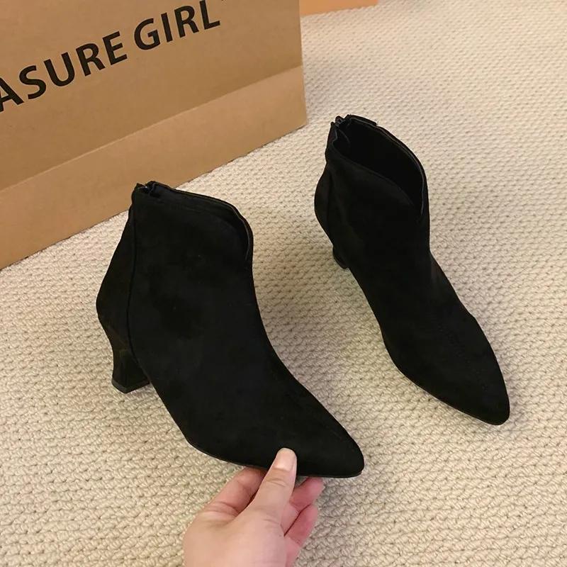 2024 Hot Sale Ladies Shoes Ankle Women's Boots Fashion Back Zip Office and Career Sexy Pointed Toe Plus Size Shoes for Women