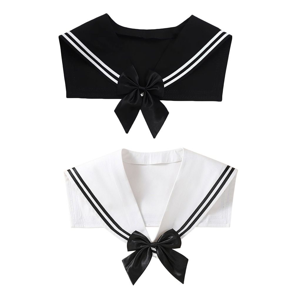 Striped Sailor Fake Collars Scarf Detachable Cotton Top Fake Collar Necklaces Black White Academy Style Sailor Suit Bow Tie