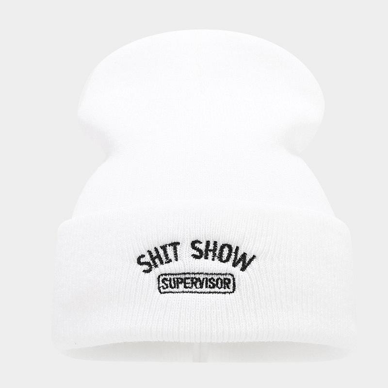 70G round machine acrylic knitted hat tide SHIT SHOW embroidered letter stack wool hat winter hundred personality hat