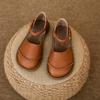Retro Classic Round Head Brown Leather Flat Comfortable Sandals 2025 Summer Trend New Ladies Casual Outdoor Daily Women's Shoes