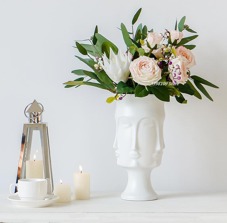 Scandinavian White Ceramic Vase Decoration Home Decoration Crafts Modern Interior Decoration Countertop Vase Art Face Shape Vase