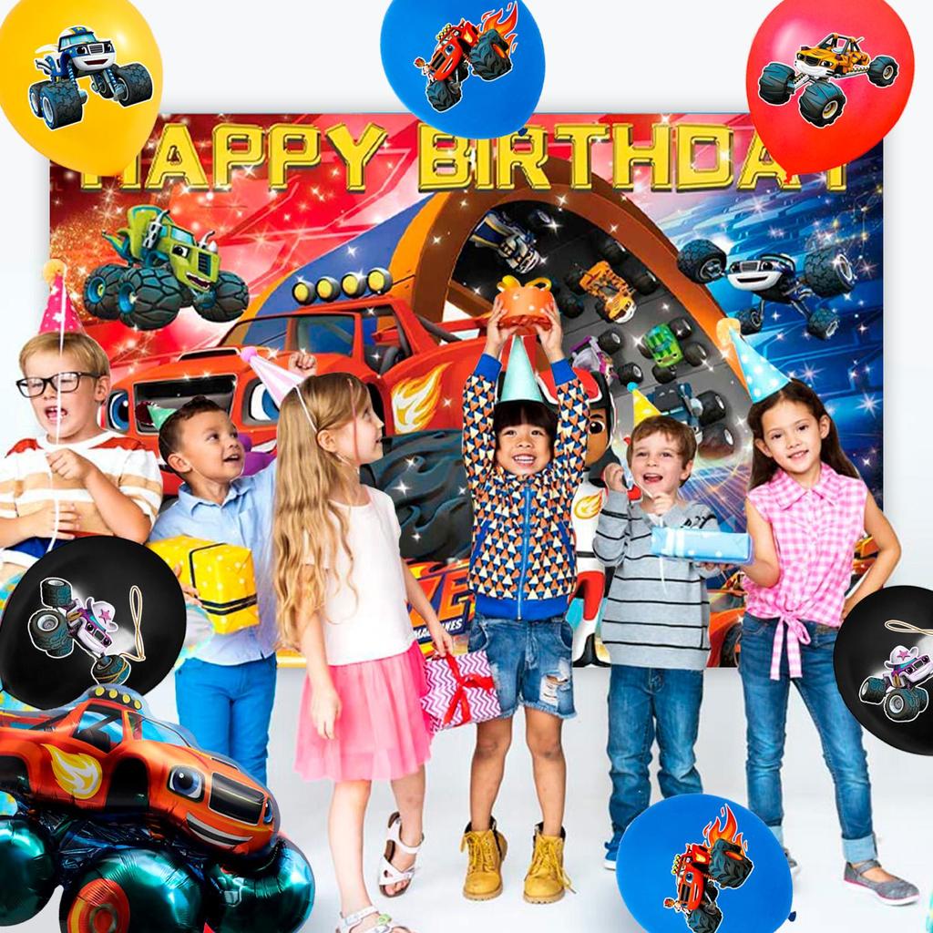 Forniture per Festa Monster Truck, 140 pezzi Decorazioni e Stoviglie per Compleanno Monster Truck - Piatti Sfondo per Compleanno Monster Truck, Decorazioni per Festa Blaze