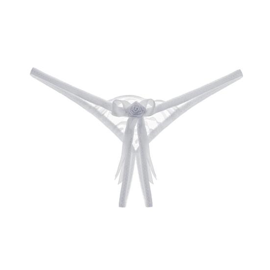 Sexy Women Bow See-through Lace G-String Crotchless Low Rise Elastic Underwear