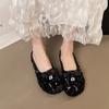 Fashion 2025 Shiny Sequin Slippers Women's Retro Style Flat Bottom Butterfly Knot Casual Summer Sandals Half Slip On Shoes