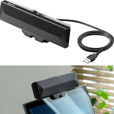 Sanwa Direct USB Speaker Passive Soundbar, Clip-on, Self-Standing, Compact, 6W, Built-in Radiator, 400-SP089
