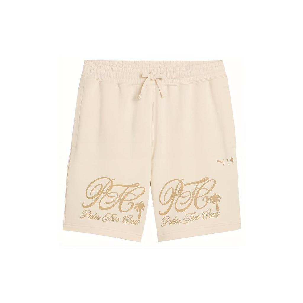 Puma Ptc Series Handwritten Letter Print Design Lace-Up Mid-Rise Casual Shorts Men shorts Beige 624729-87