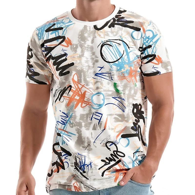 

Summer fun men and women fashion casual 3d printing graffiti print polyester t-shirt casual trendy round neck t-shirt XXS