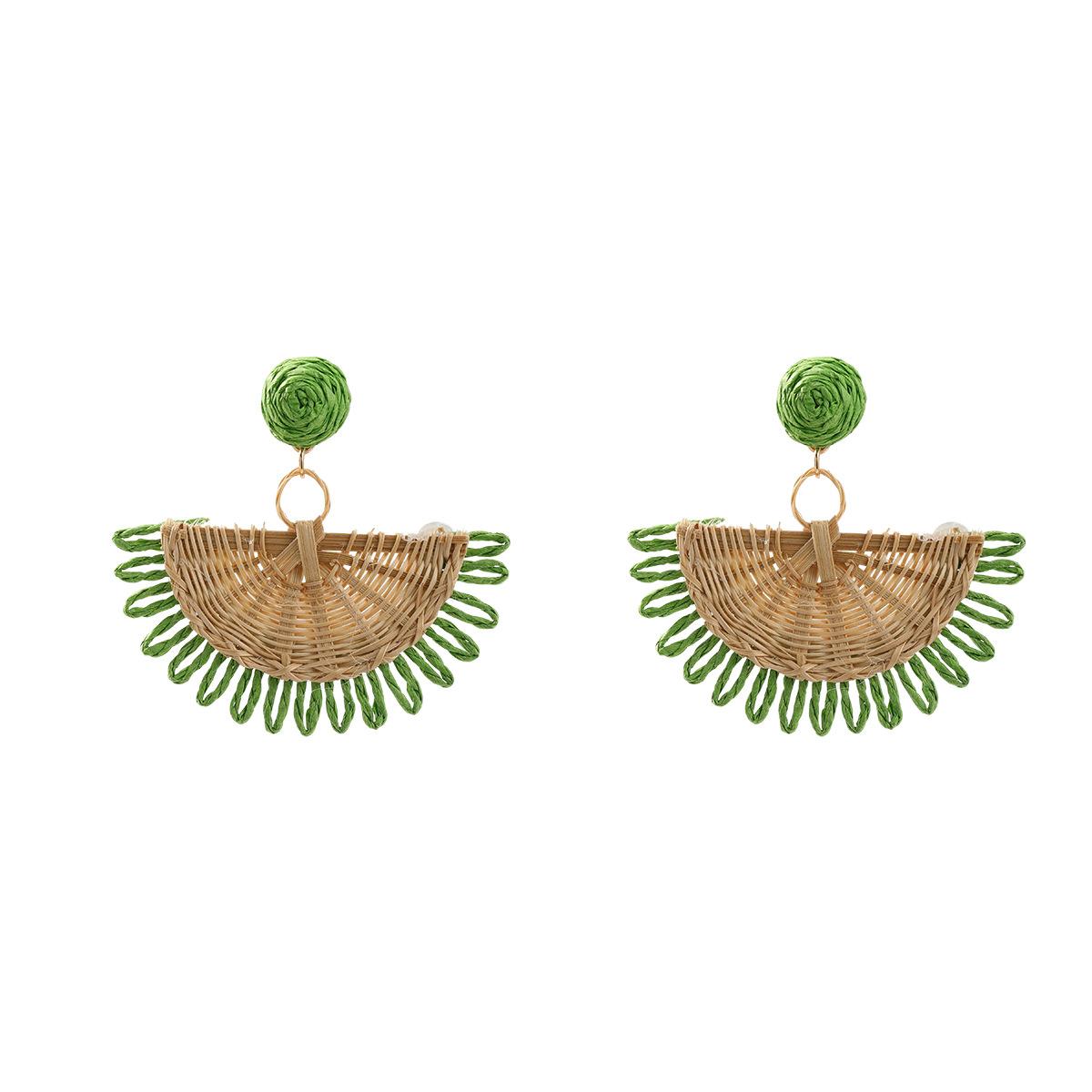 

Pinkdudu Жіночі Нові Сережки-підвіски з Лафітової Трави Перебільшені Плетені Ротангові Віялоподібні Підвіски PD2155 one size зелений