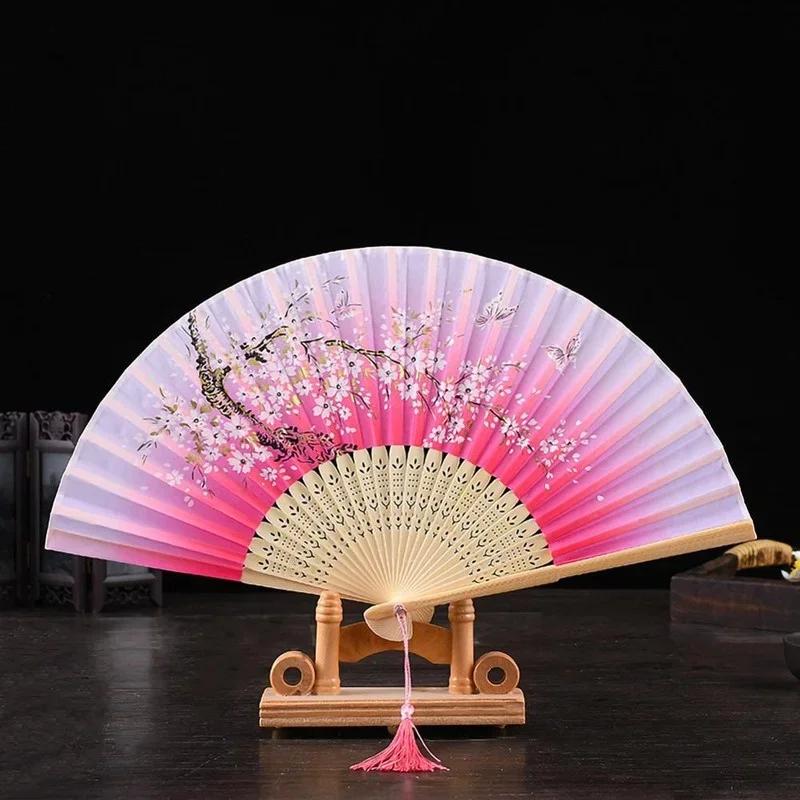 1Pc Folding Fan Bamboo Ancient Fan Handmade Chinese Traditional Decorative Craft Fan for Home Decor