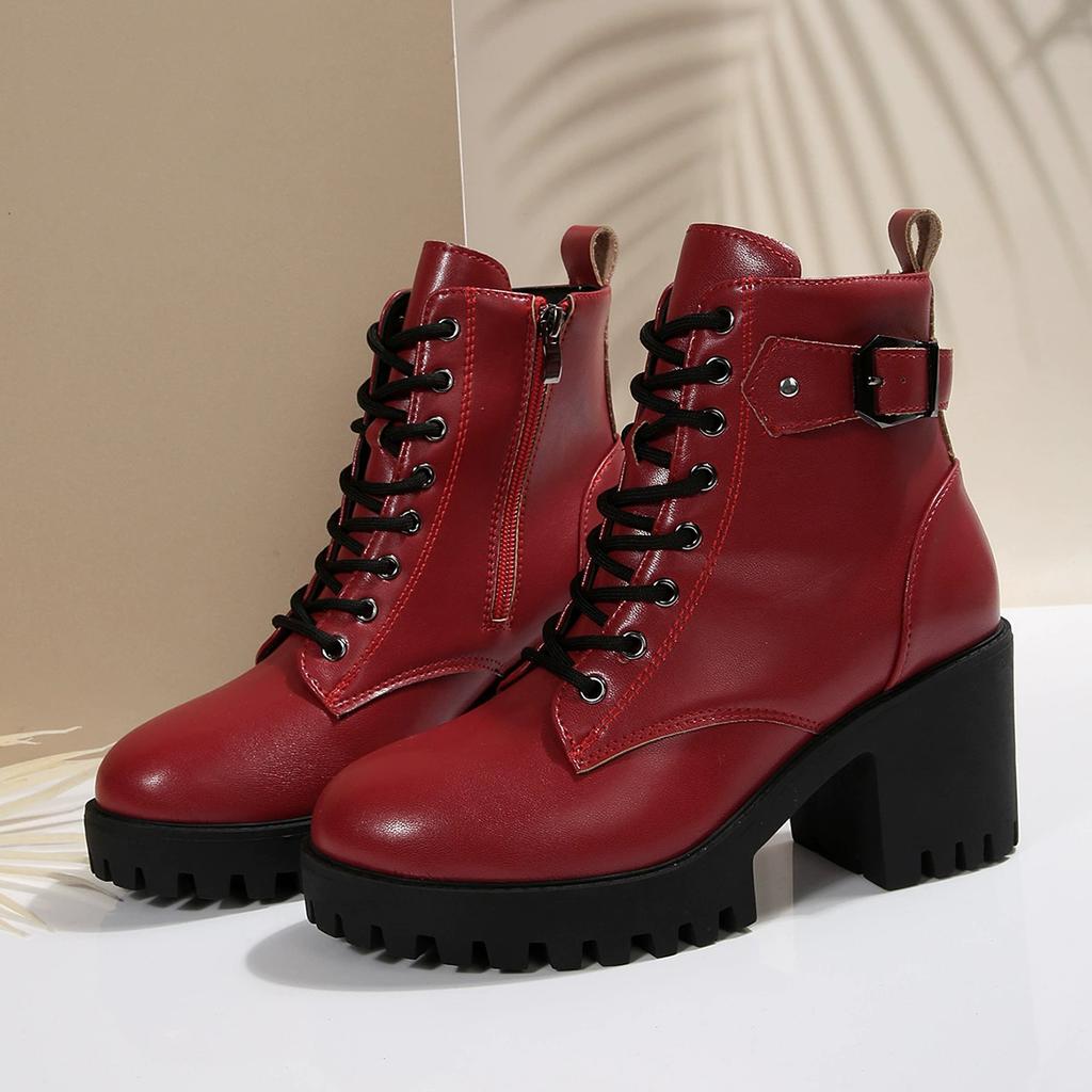 Ankle Boots for Women Large Size Motorcycle Boots Increase Fashion Leather Rubber Boots Women Spring Gothic Shoes