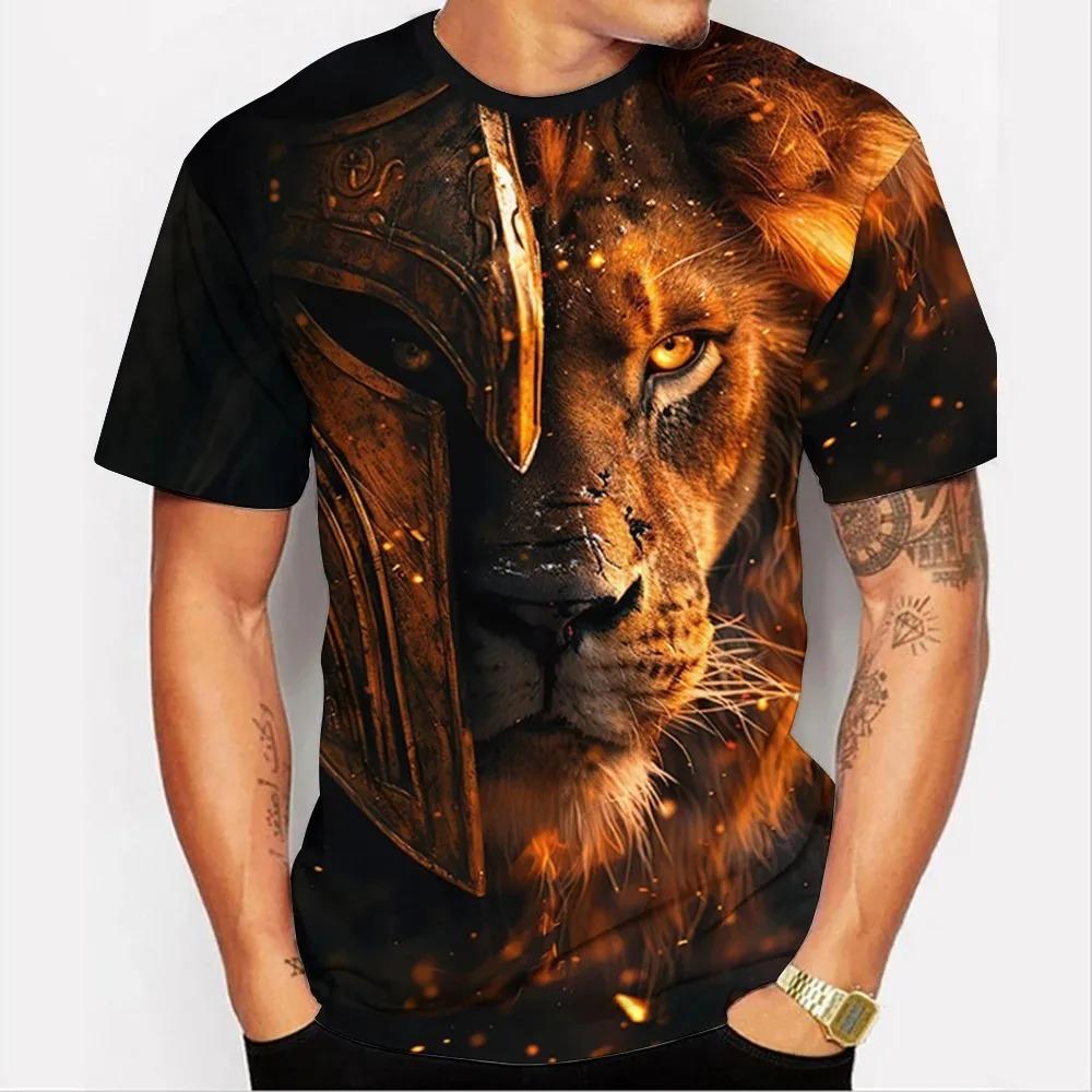 3D Lion Graphic Printed Men's T-Shirt Animal T-Shirt Man Summer Casual Short Sleeve Tops Fashion Crew Neck Harajuku Clothing