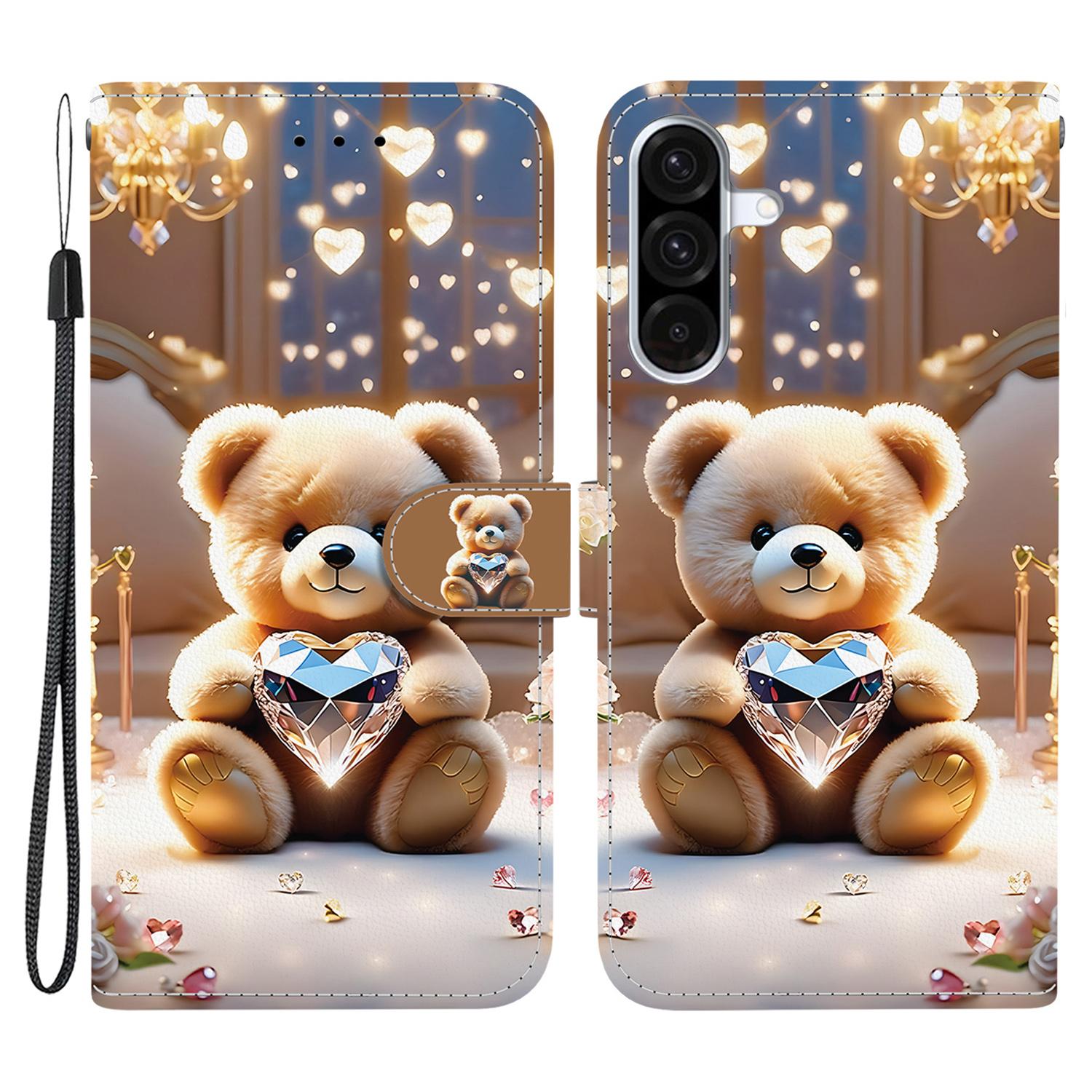 

For Samsung Galaxy A56 5G Leather Case Stand Wallet Pattern Printing Phone Cover with Wrist Strap Diamond Bear