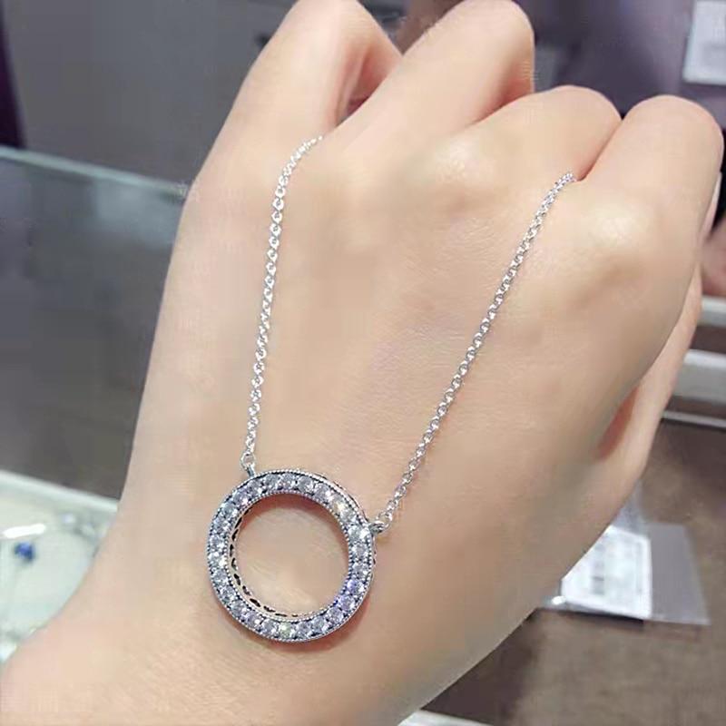 Трендовое элегантное ожерелье с подвеской в ​​виде хрустального круга, серебряное женское ожерелье колье, женские ошейники, подходят 45cm