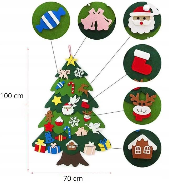 Felt Christmas Tree with 26 Velcro Decorations DIY [Se-Ch1]