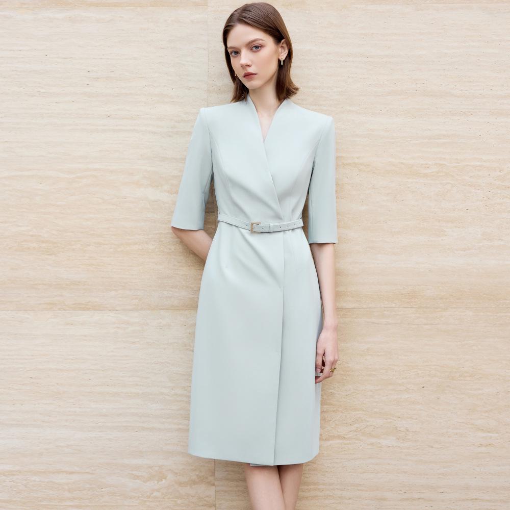 

Women s Blue Dress - Slimming, Waist-Hugging, Professional Seven-Sleeve Suit Dress for Summer 2025 S
