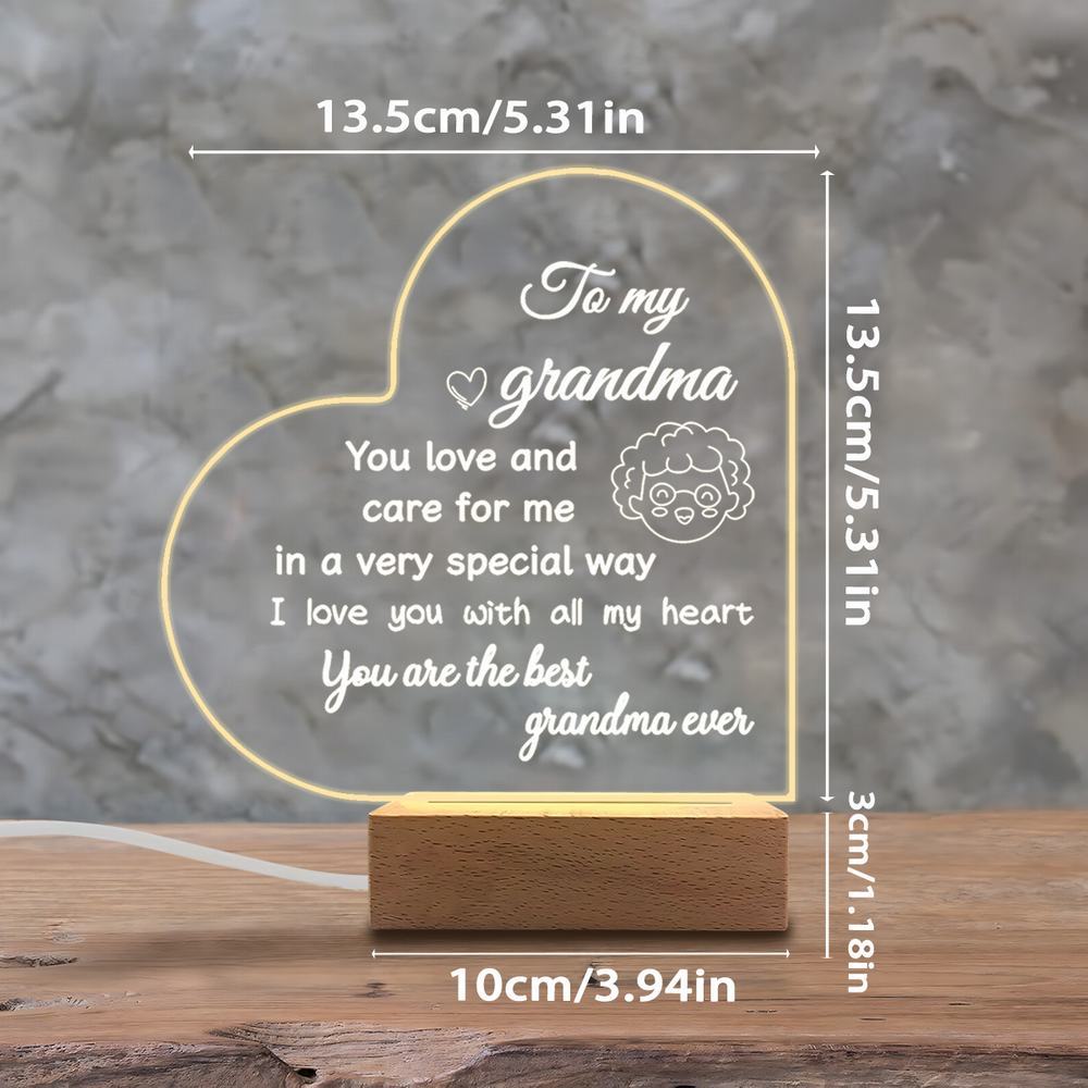 1PC Acrylic Luminous Ornament Photography Accessories, USB Base, Grandma Gift, Heart Figurines