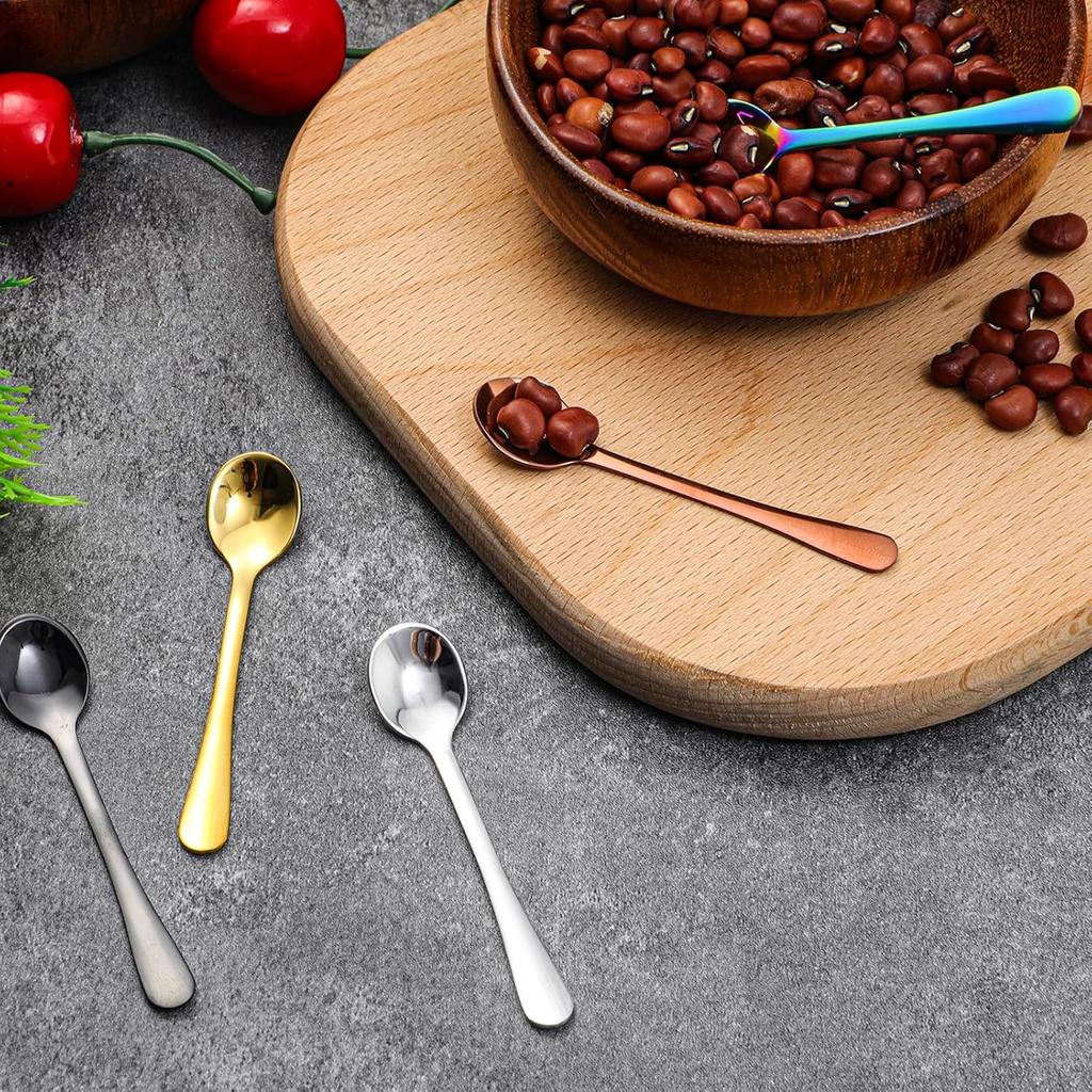 5 Pcs Tiny Spoon Small Stainless Steel Spoons for Salt Seasoning Sugar Desserts Honey, Sauce Serving Spoon, Cute Little Condiment Scoop for Cake