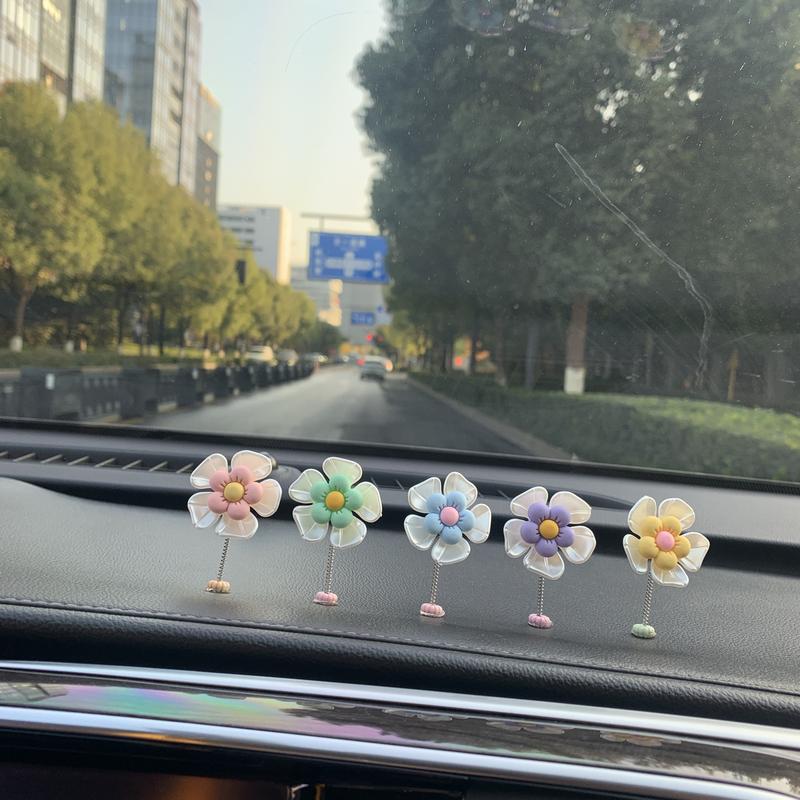 5PCS Macaron Flower Car Console Decoration Cute Fresh Healing Shaking Head Design New Car Interior Accessories