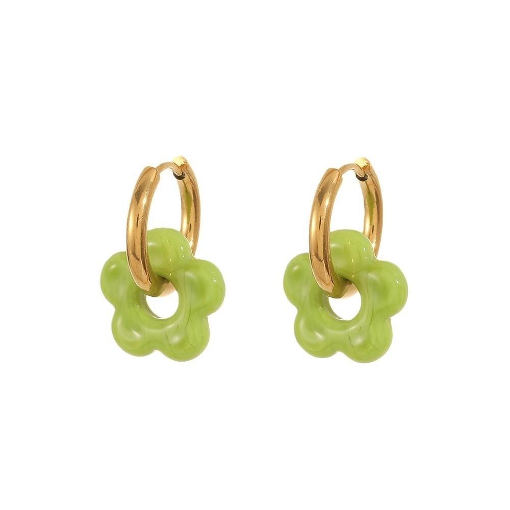 Stainless Steel Flower Hoop Earrings Colorful Ear Buckle Aesthetic Ear Cuffs  Accessories