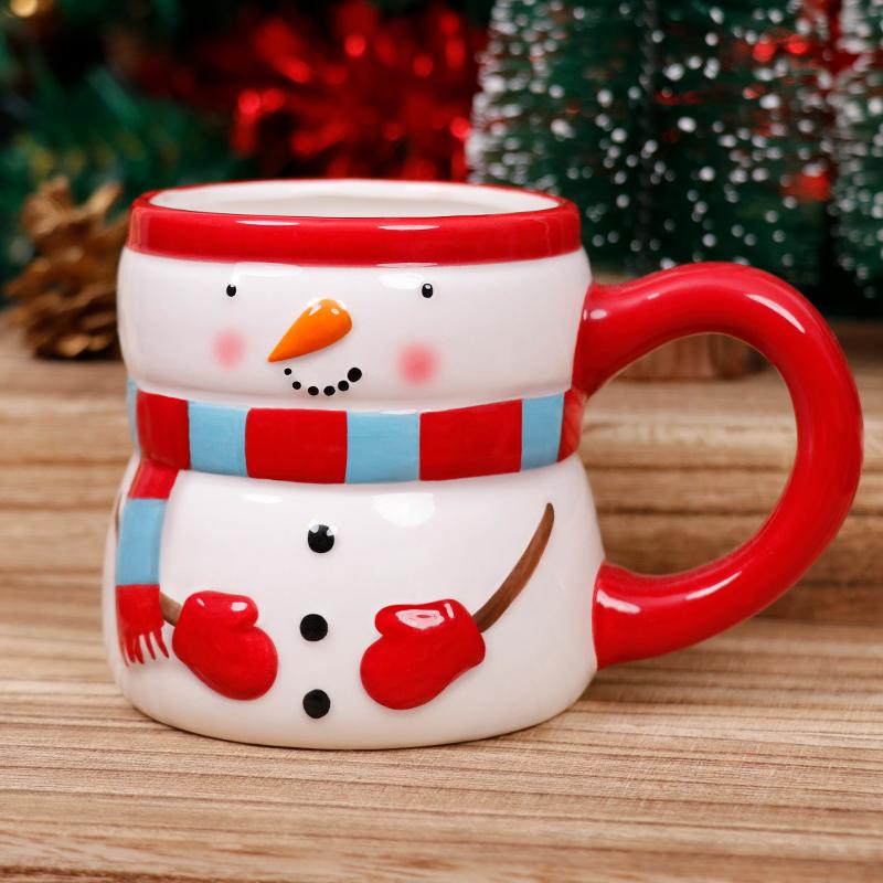 3D Santa Hand Painted Ceramic Mug with Handgrip Coffee Milk Tea Cup Christmas Holiday Cartoon Kitchenware Christmas Gift